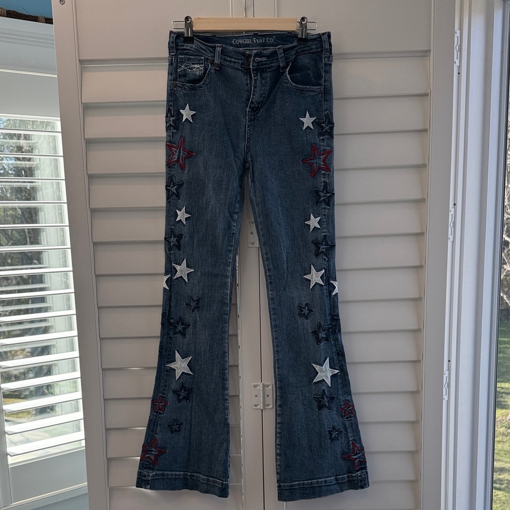 Cowgirl Tuff Starry Flare Jeans - Blue and Red
